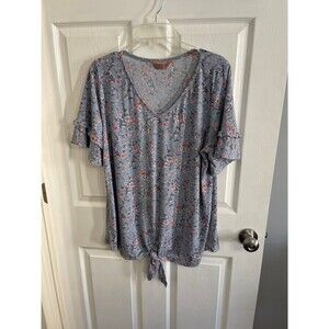 AMANA Short Sleeve Top Size 2X Blue Floral